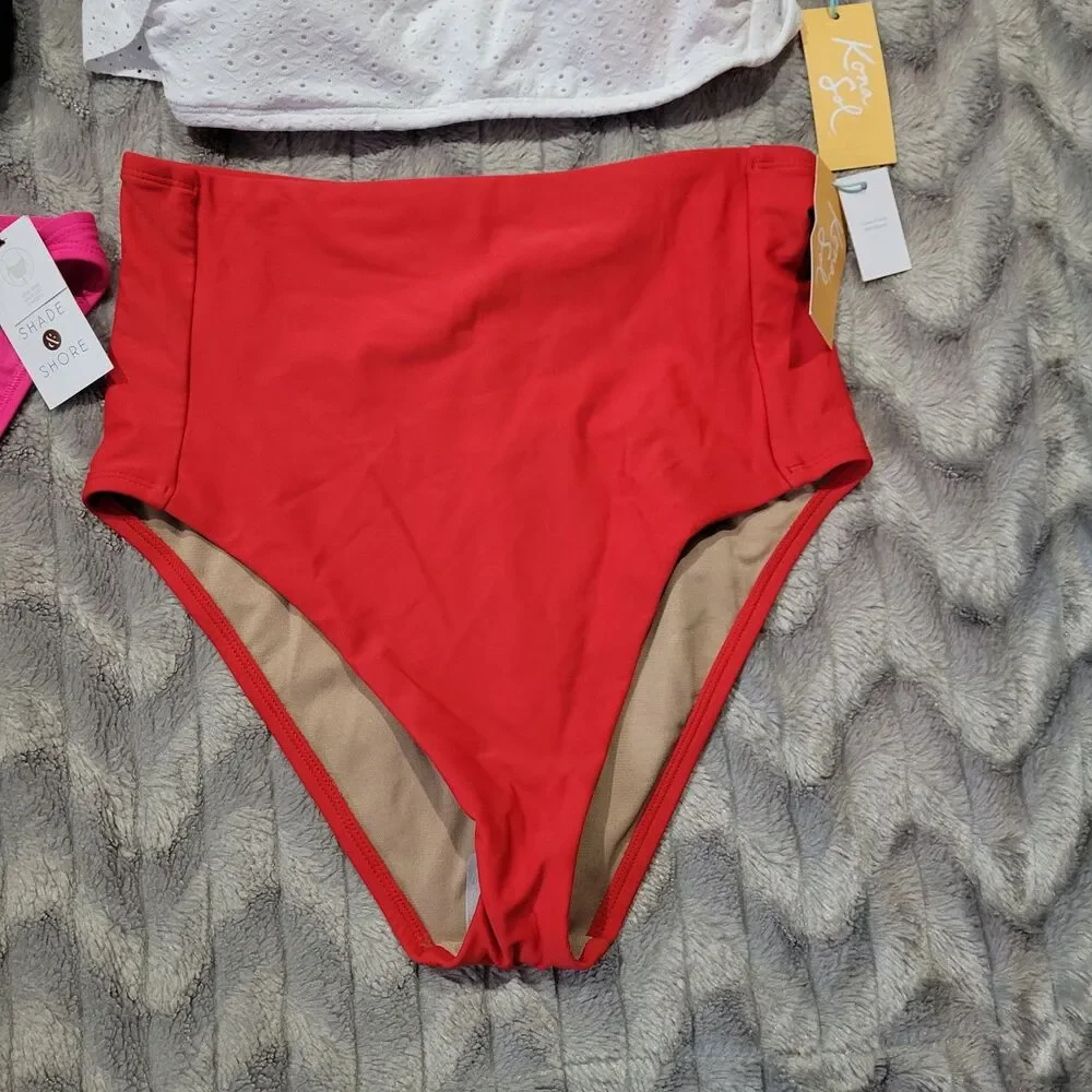 Womens Size M Mix & Match Bikini Top Bottoms Red Black White Lot Of 4 NWT